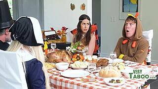 Oh, the wet Thanksgiving feast with daddy, uncle, and mommy!