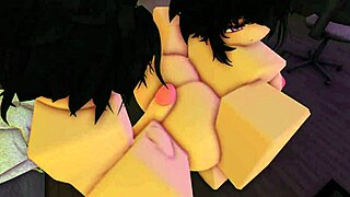 teaching her ass to take big white cock in roblox 💦 cum everywhere