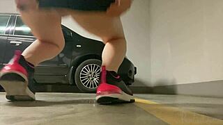 blonde with hairy pussy risks anal in public with butt plug! 😲