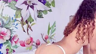 Pretty young girl teases her pussy with pillow softly