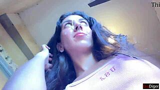 Cute Girl Eats Burger with Cum on Face Publicly