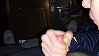 Dirty talking wife takes her time jerking off a dick