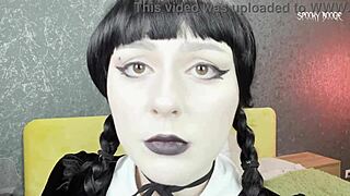 sexy goth wednesday addams gives shoejob then sucks to orgasm