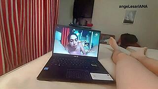 Reacting to my video with a cock in my ass, I catch my stepcousin jerking off to my blowjob and swallow his load