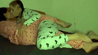 gentle caresses between young 18+ lesbians turn into rough fucking on the bed