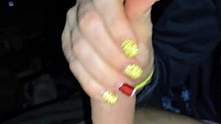 Dirty talking wife takes her time jerking off a dick