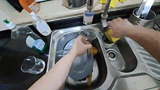 immigrant hides in pantry, gets creampie from big cock