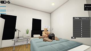 A sexy couple with big tits engages in sex on Roblox