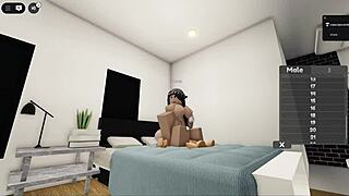 A sexy couple with big tits engages in sex on Roblox