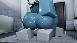 blue girl engages in neutral sex activities with cumshot focus