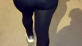 Curvy mature milf flashes see-through leggings in public