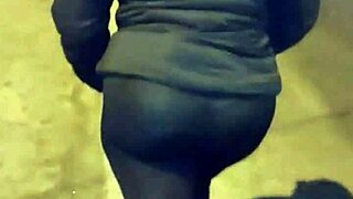 Curvy mature milf flashes see-through leggings in public