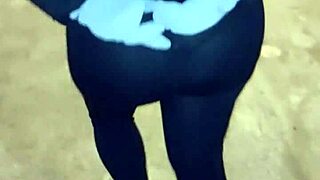 Curvy mature milf flashes see-through leggings in public