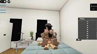 A sexy couple with big tits engages in sex on Roblox
