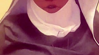 nun in hazelnut costume on halloween, ready for fun 😈