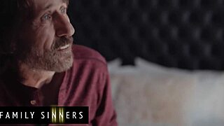 Petite brunette rides step grandpa's big cock 😈