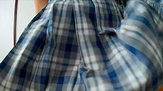 Mexican girl in uniform loves riding big cock in homemade video!