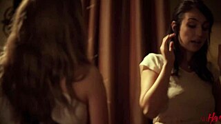 Babysitter tribbing and licking big tits.