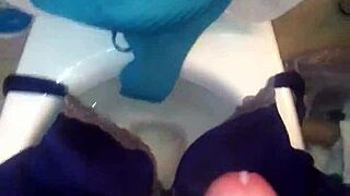 Step sister in 40dd bra and panties gets a cumshot from her bro.