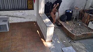 Damn, banging the maid's tight ass feels so good! 🍑