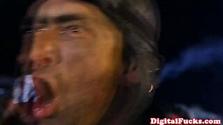 Lesbians lick pussy outdoors in boots