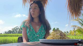 Cumwalk eating pasta with sperm on face