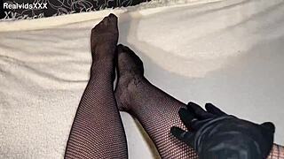 Anna in black gloves fingers her ass, umm, and pussy!