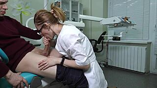 A hot dentist sucks monster cock and swallows cum