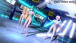 Hatsune Miku, Rin, and Luka expose big tits and ass in full nude mod