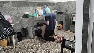 my STEPSISTER got STUCK in the KITCHEN while CLEANING i HELPED her and FILMED her BROWN BUTTOCKS