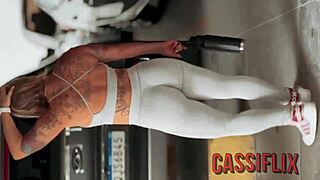 Milf flashes and spreads after gym workout?