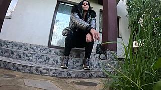 A Lot of Cum on My Shiny Jacket from Gardener's Wild Action in Nature