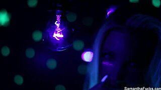 Samantha Saint enjoys lesbian sex under black light with big tits