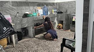 my STEPSISTER got STUCK in the KITCHEN while CLEANING i HELPED her and FILMED her BROWN BUTTOCKS