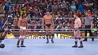 Gunther battles Sheamus and Drew McIntyre for Intercontinental Championship at WrestleMania 39.