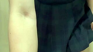 they drenched my school swimsuit, now wearing it with a shiny anal plug!