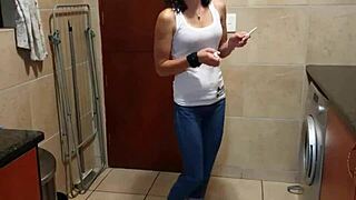 Pisswhore Strips and Pees in Tight Jeans!