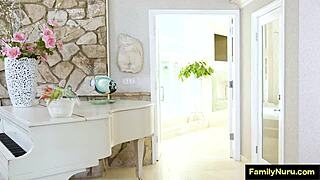 teen babysitter gets oiled up for intimate home massage.