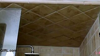 Cute teen brunette took a shower during photoshoot interview.