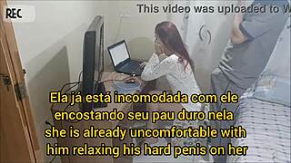 Redhead in uniform gets cum on ass from voyeur sex