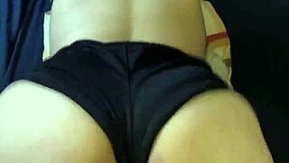 Real amateur fucks 18-year-old's perfect white ass in doggystyle without removing her shorts, bending her over for intense anal POV action.