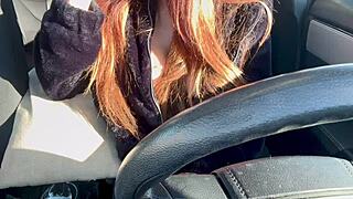 artemisia love flashes big tits in car