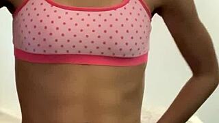 Tiny barely legal teen stuffs cute panties into tight pink hole