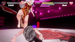 Exciting lesbian battle game with intense action and strategic moves in a competitive setting.