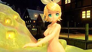 kagamine rin snowman project diva nude mod full nude mod with big tits and ass exposed in snow
