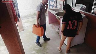 Married housewife pays washer tech with butt while hubby’s out