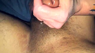 The slut wife gave her husband a huge handjob until he exploded