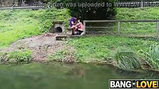 kira queen moans while getting her wet pussy and ass fucked outdoors!