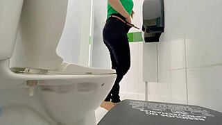 wow, hidden cam catches curvy employee in public bathroom!