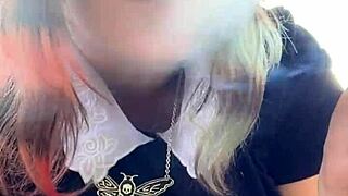 Alt milf neighbor smokes outside in thong